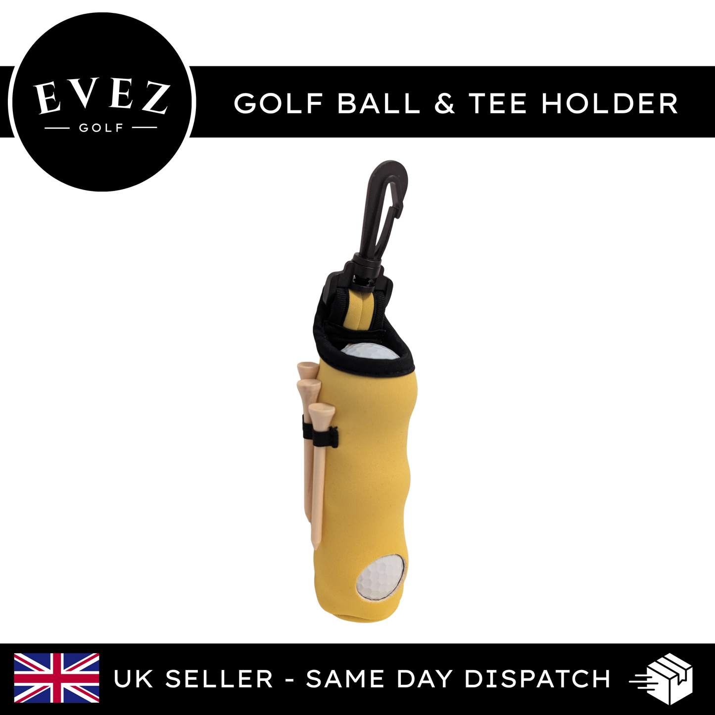 Golf Ball & Tee Holder - Quick Access Pouch | Clips to Bag