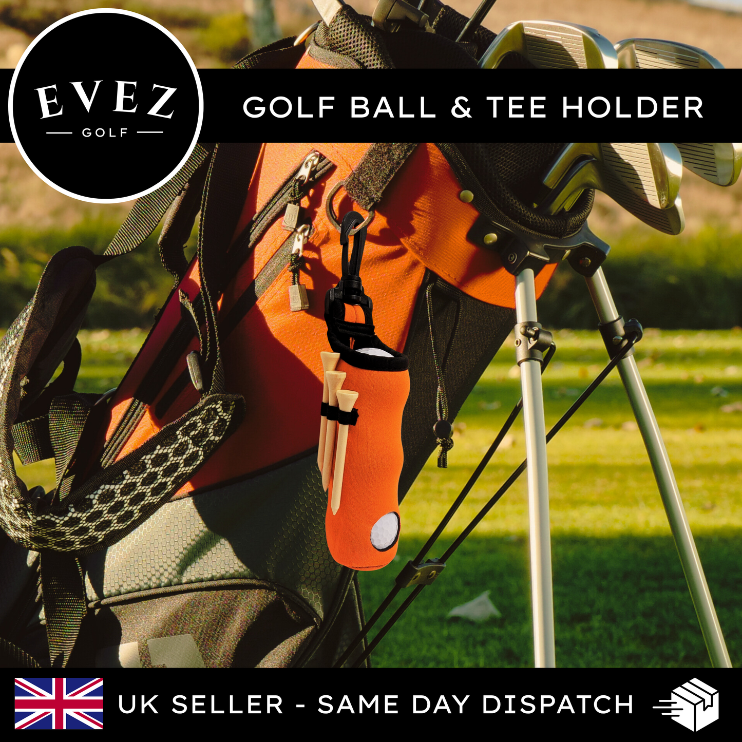 Golf Ball & Tee Holder - Quick Access Pouch | Clips to Bag