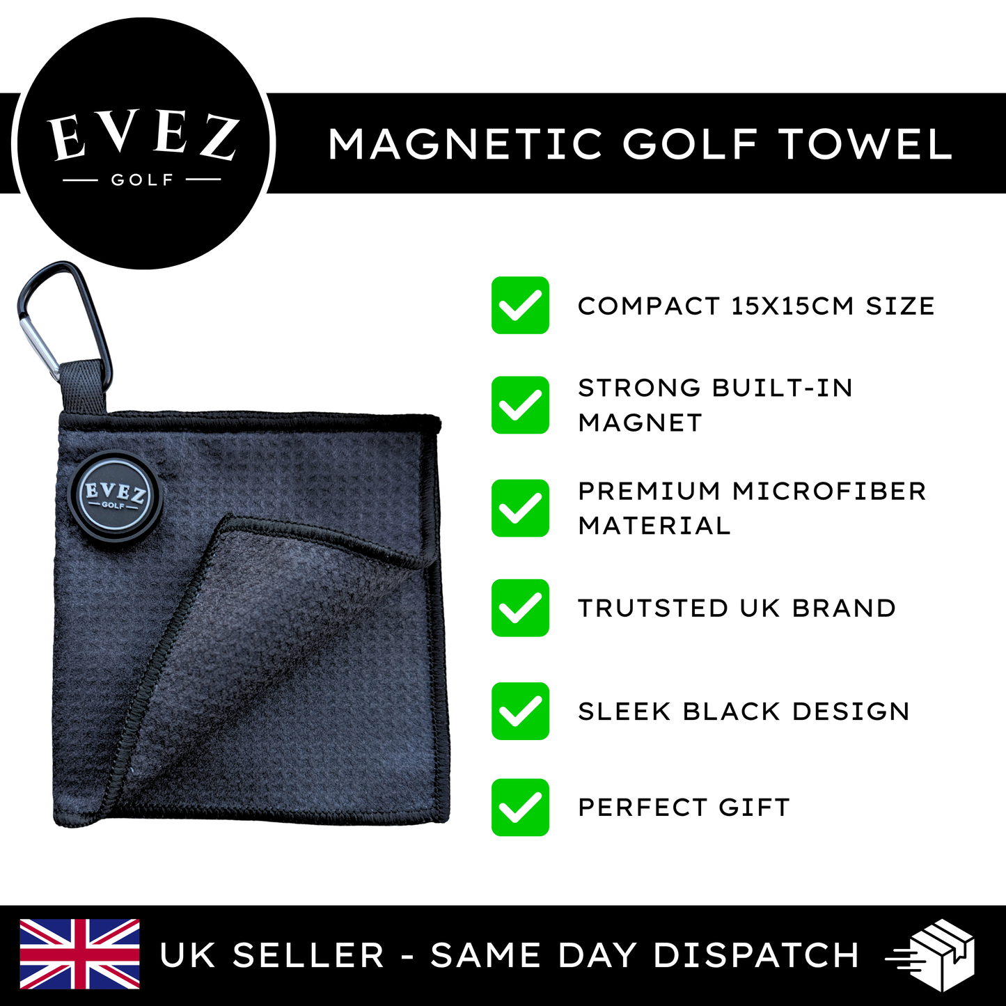 Evez Golf Magnetic Towel - 15x15cm