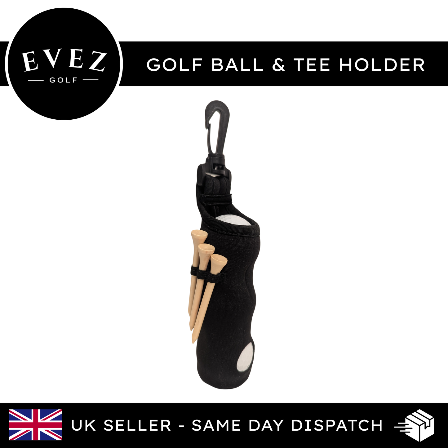 Golf Ball & Tee Holder - Quick Access Pouch | Clips to Bag