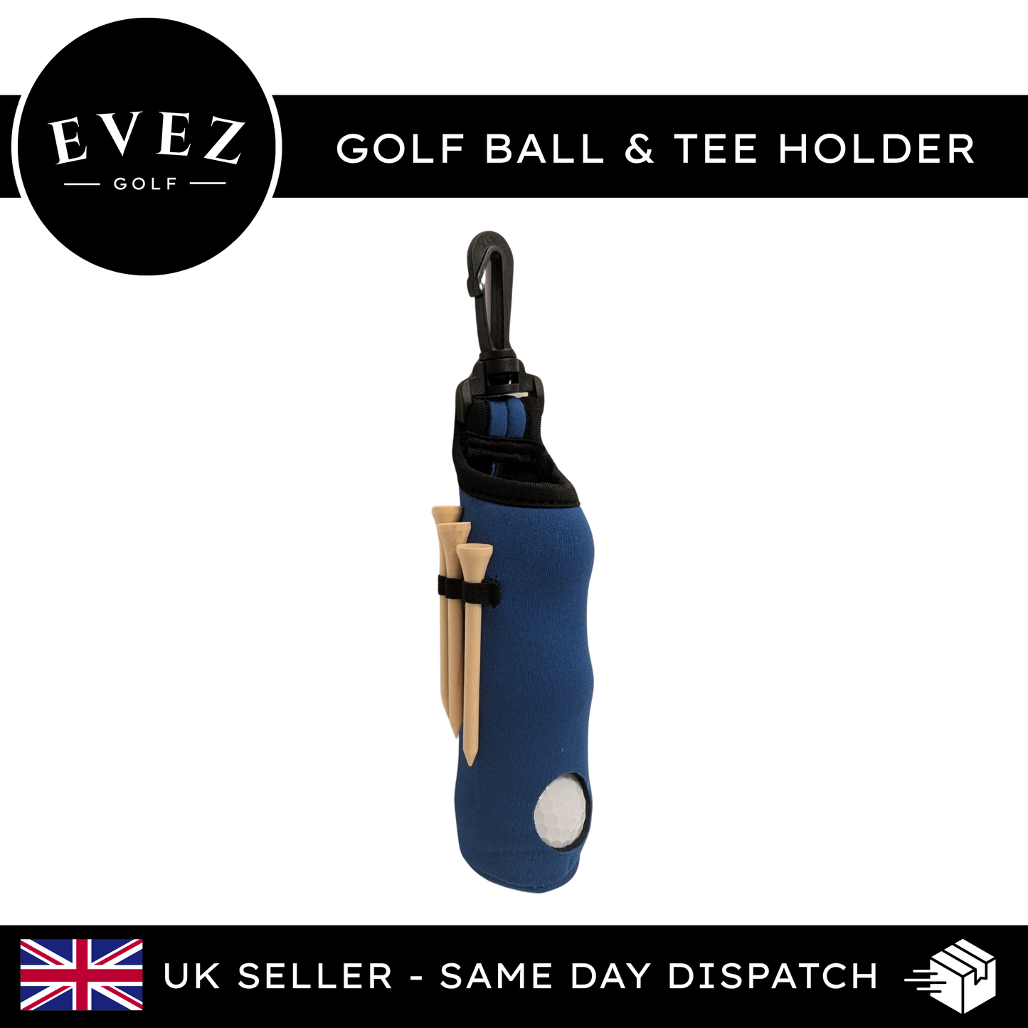 Golf Ball & Tee Holder - Quick Access Pouch | Clips to Bag