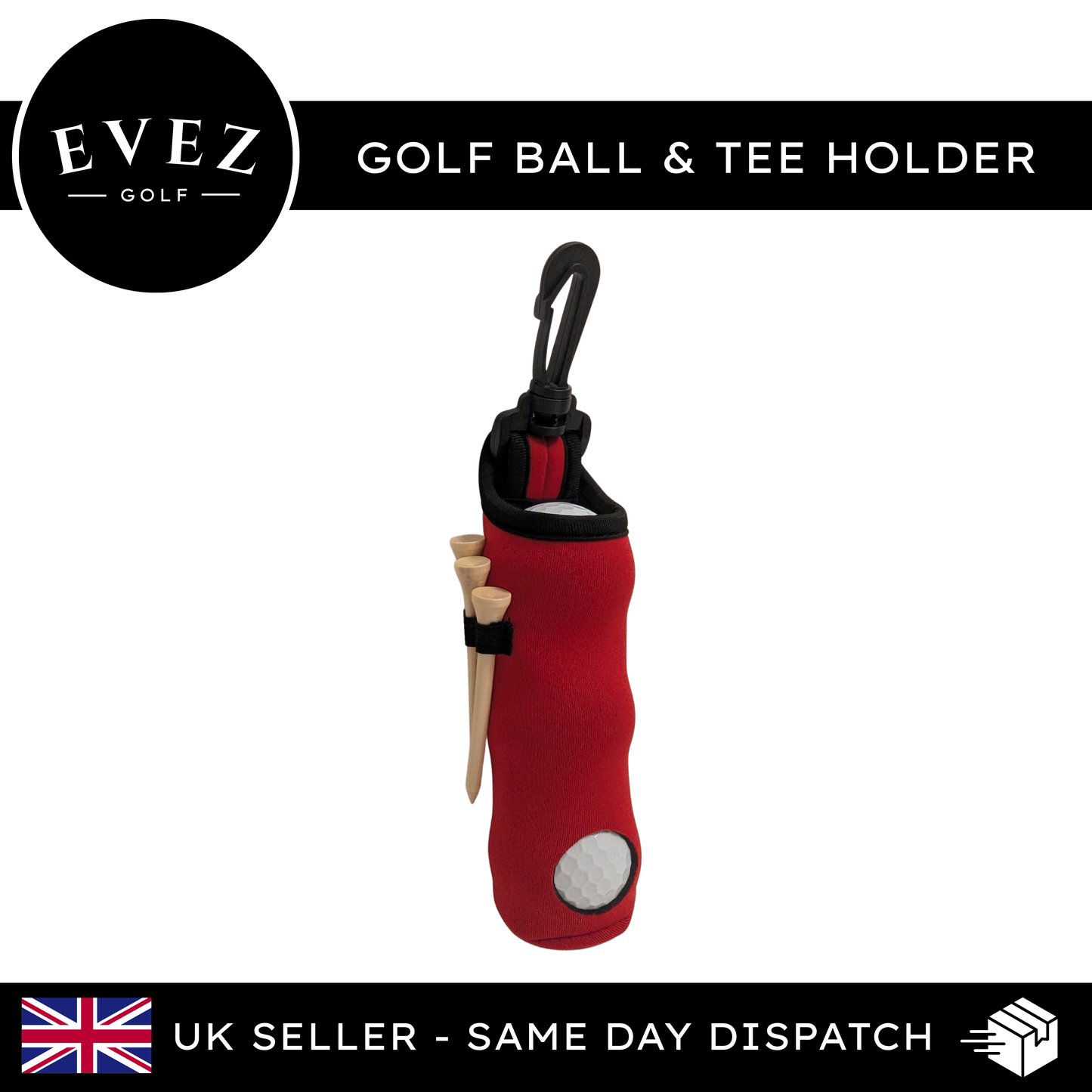 Golf Ball & Tee Holder - Quick Access Pouch | Clips to Bag