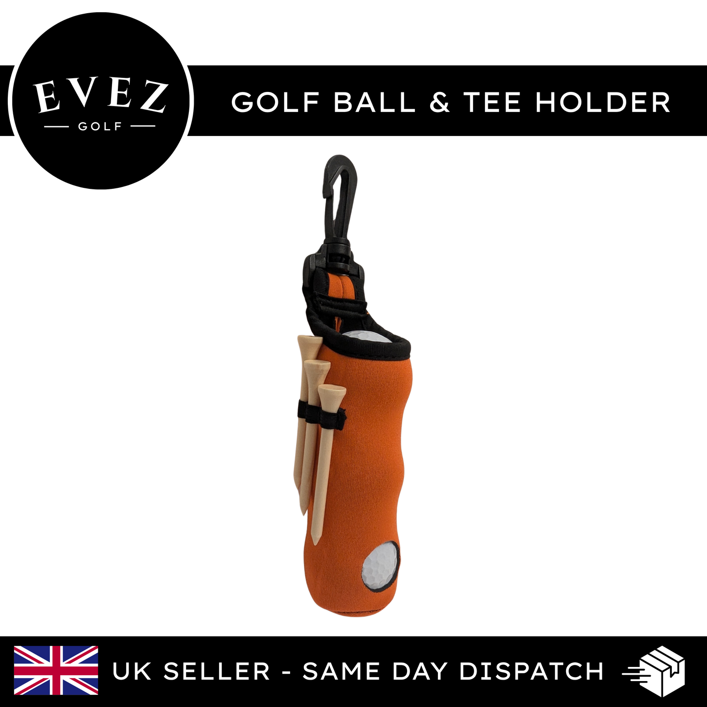 Golf Ball & Tee Holder - Quick Access Pouch | Clips to Bag