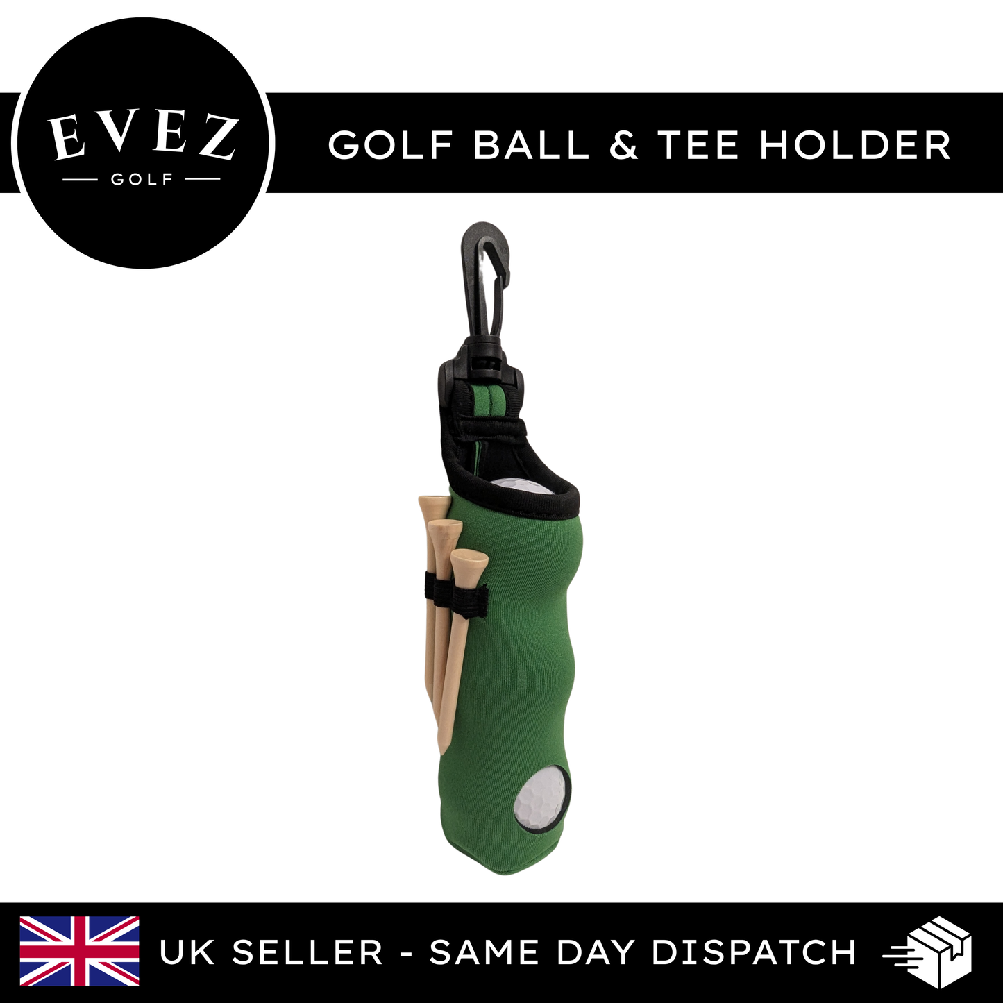 Golf Ball & Tee Holder - Quick Access Pouch | Clips to Bag